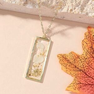 SALE 18k Gold Filled Framed Handmade Real Chrysanthemum Preserve Flower Necklace